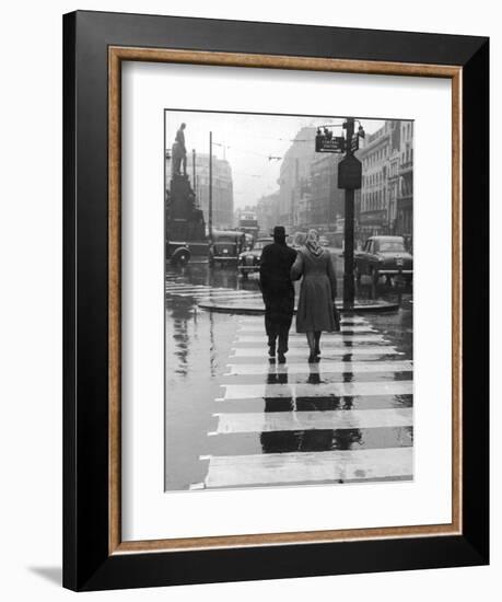 A City Street on a Rainy Day : the Location Is Manchester-Henry Grant-Framed Photographic Print