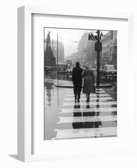 A City Street on a Rainy Day : the Location Is Manchester-Henry Grant-Framed Photographic Print