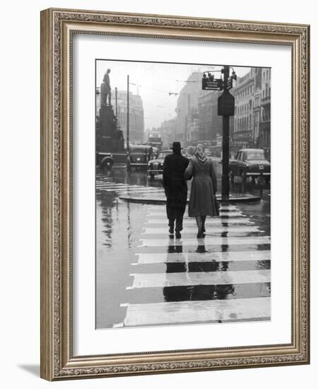 A City Street on a Rainy Day : the Location Is Manchester-Henry Grant-Framed Photographic Print