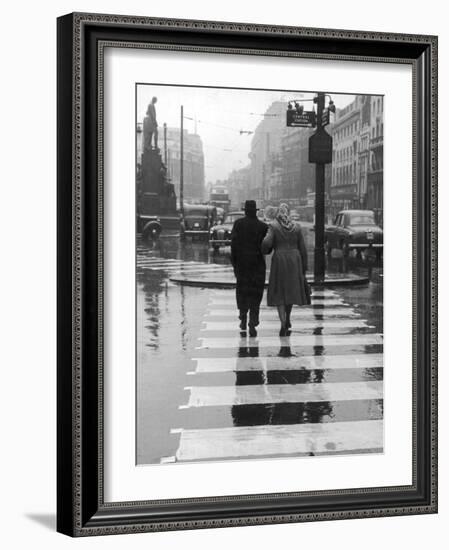 A City Street on a Rainy Day : the Location Is Manchester-Henry Grant-Framed Photographic Print