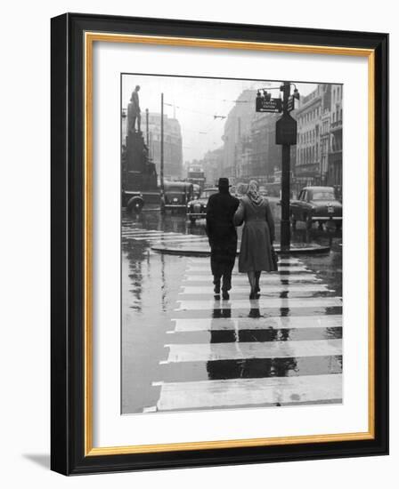 A City Street on a Rainy Day : the Location Is Manchester-Henry Grant-Framed Photographic Print