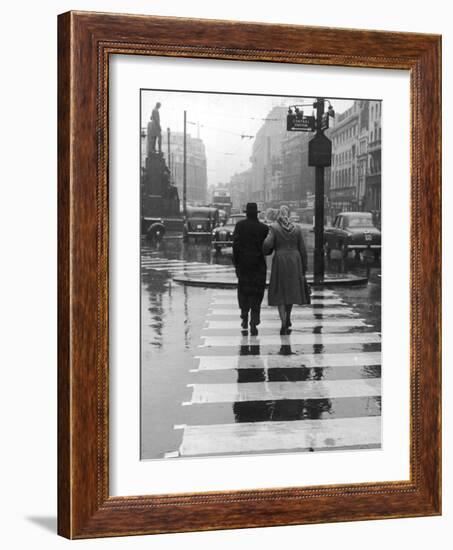 A City Street on a Rainy Day : the Location Is Manchester-Henry Grant-Framed Premium Photographic Print