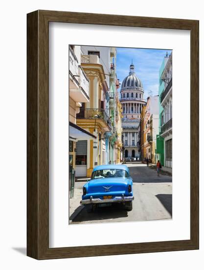 A Classic Car Parked on Street Next to Colonial Buildings with Former Parliament Building-Sean Cooper-Framed Photographic Print