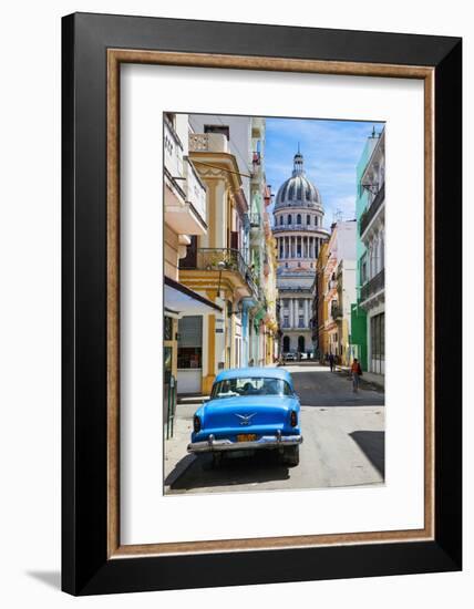 A Classic Car Parked on Street Next to Colonial Buildings with Former Parliament Building-Sean Cooper-Framed Photographic Print