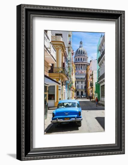 A Classic Car Parked on Street Next to Colonial Buildings with Former Parliament Building-Sean Cooper-Framed Photographic Print