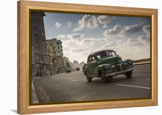 A classic Chevrolet car on the Malecon in Havana, Cuba.-Alex Saberi-Framed Premier Image Canvas