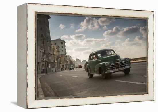 A classic Chevrolet car on the Malecon in Havana, Cuba.-Alex Saberi-Framed Premier Image Canvas