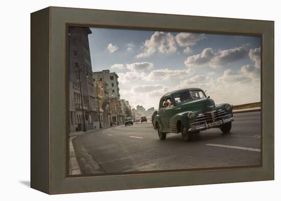 A classic Chevrolet car on the Malecon in Havana, Cuba.-Alex Saberi-Framed Premier Image Canvas