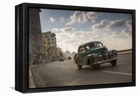 A classic Chevrolet car on the Malecon in Havana, Cuba.-Alex Saberi-Framed Premier Image Canvas