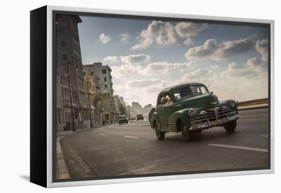 A classic Chevrolet car on the Malecon in Havana, Cuba.-Alex Saberi-Framed Premier Image Canvas