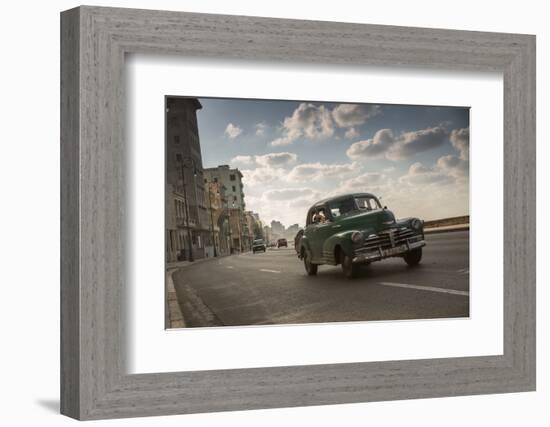 A classic Chevrolet car on the Malecon in Havana, Cuba.-Alex Saberi-Framed Photographic Print