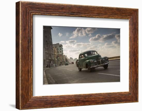 A classic Chevrolet car on the Malecon in Havana, Cuba.-Alex Saberi-Framed Photographic Print