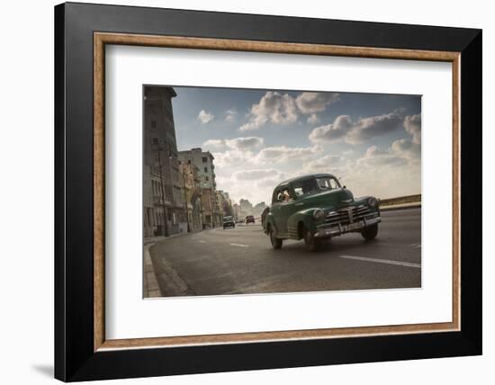 A classic Chevrolet car on the Malecon in Havana, Cuba.-Alex Saberi-Framed Photographic Print