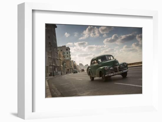 A classic Chevrolet car on the Malecon in Havana, Cuba.-Alex Saberi-Framed Photographic Print