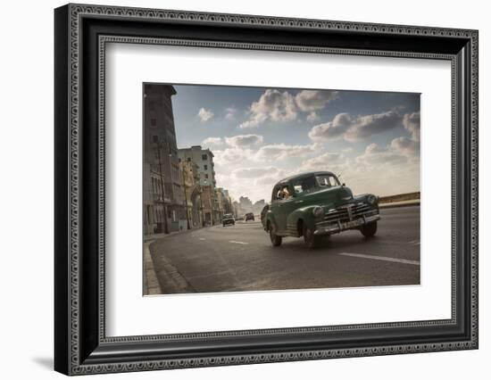 A classic Chevrolet car on the Malecon in Havana, Cuba.-Alex Saberi-Framed Photographic Print