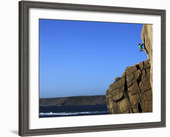 A Climber Tackles a Difficult Route on the Cliffs Near Sennen Cove, Cornwall, England-David Pickford-Framed Photographic Print