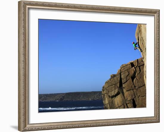 A Climber Tackles a Difficult Route on the Cliffs Near Sennen Cove, Cornwall, England-David Pickford-Framed Photographic Print