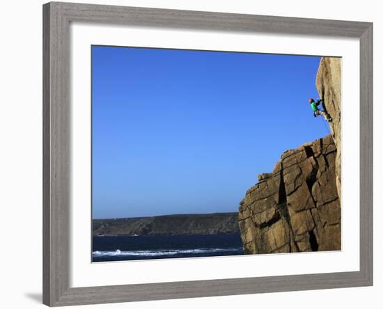 A Climber Tackles a Difficult Route on the Cliffs Near Sennen Cove, Cornwall, England-David Pickford-Framed Photographic Print