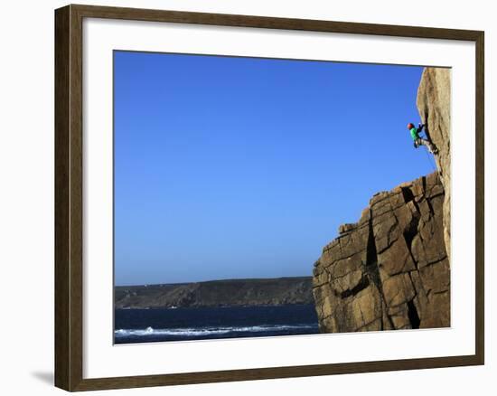 A Climber Tackles a Difficult Route on the Cliffs Near Sennen Cove, Cornwall, England-David Pickford-Framed Photographic Print