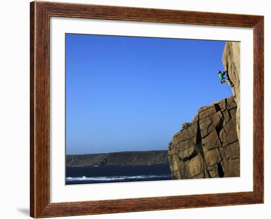 A Climber Tackles a Difficult Route on the Cliffs Near Sennen Cove, Cornwall, England-David Pickford-Framed Photographic Print