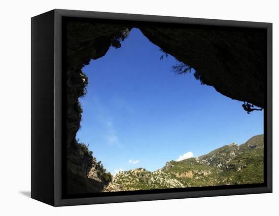 A Climber Tackles an Overhanging Climb in the Mascun Canyon, Rodellar, Aragon, Spain, Europe-David Pickford-Framed Premier Image Canvas