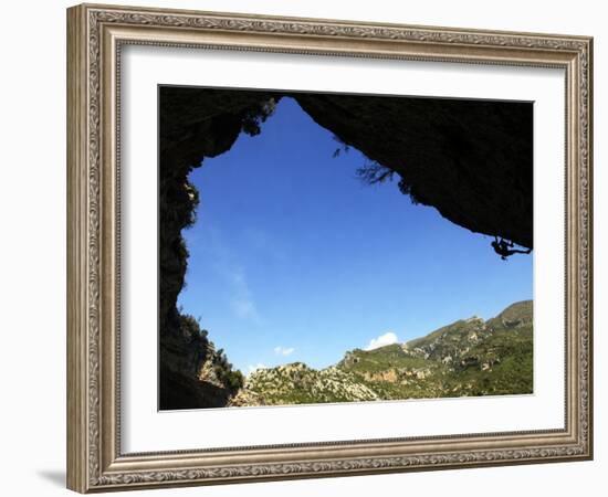 A Climber Tackles an Overhanging Climb in the Mascun Canyon, Rodellar, Aragon, Spain, Europe-David Pickford-Framed Photographic Print