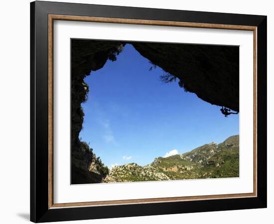 A Climber Tackles an Overhanging Climb in the Mascun Canyon, Rodellar, Aragon, Spain, Europe-David Pickford-Framed Photographic Print