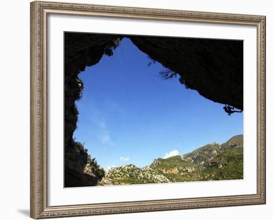 A Climber Tackles an Overhanging Climb in the Mascun Canyon, Rodellar, Aragon, Spain, Europe-David Pickford-Framed Photographic Print