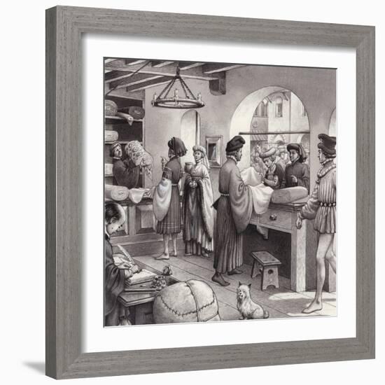 A Cloth Merchant's Shop in Renaissance Italy-Pat Nicolle-Framed Giclee Print