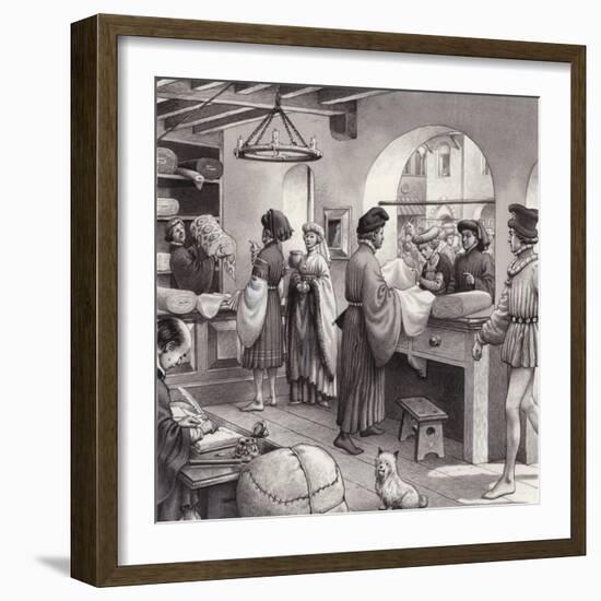 A Cloth Merchant's Shop in Renaissance Italy-Pat Nicolle-Framed Giclee Print