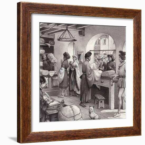 A Cloth Merchant's Shop in Renaissance Italy-Pat Nicolle-Framed Giclee Print