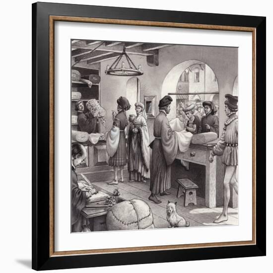 A Cloth Merchant's Shop in Renaissance Italy-Pat Nicolle-Framed Giclee Print