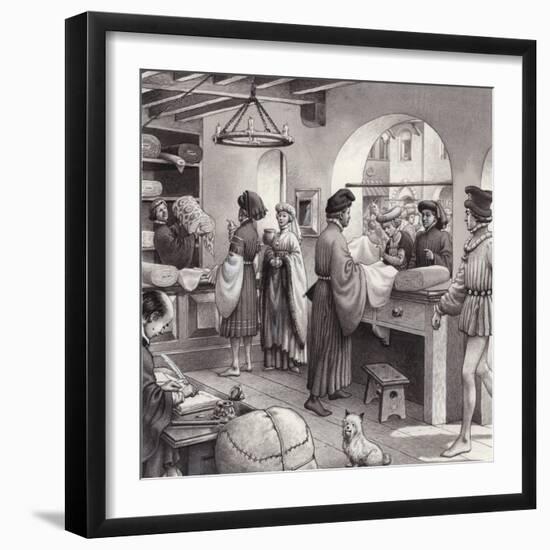 A Cloth Merchant's Shop in Renaissance Italy-Pat Nicolle-Framed Giclee Print