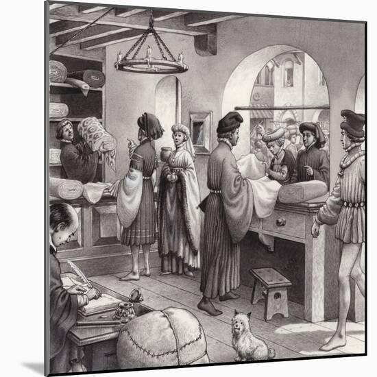 A Cloth Merchant's Shop in Renaissance Italy-Pat Nicolle-Mounted Giclee Print