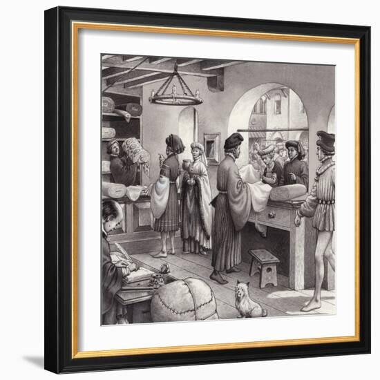 A Cloth Merchant's Shop in Renaissance Italy-Pat Nicolle-Framed Giclee Print