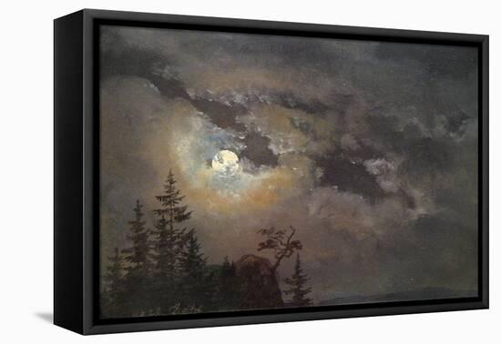A Cloud and Landscape Study by Moonlight-Johan Christian Clausen Dahl-Framed Stretched Canvas