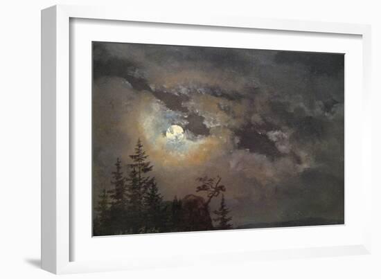 A Cloud and Landscape Study by Moonlight-Johan Christian Clausen Dahl-Framed Art Print