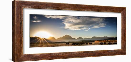 A Cloud Formation And Bison At Sunset Over The Teton Range In Autumn Near Jackson, Wyoming-Jay Goodrich-Framed Photographic Print