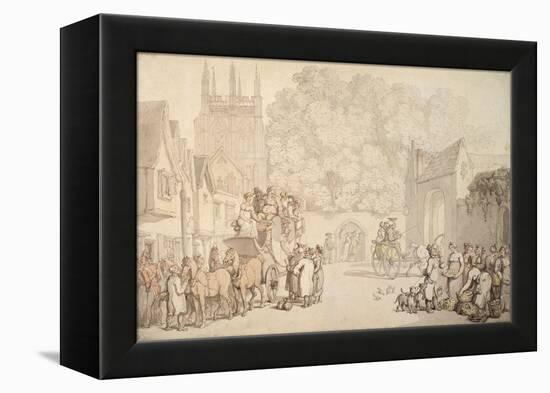 A Coach Preparing to Leave Canterbury Gate, Christ Church, Oxford, C.1810-15 (Pen and W/C on Paper)-Thomas Rowlandson-Framed Premier Image Canvas