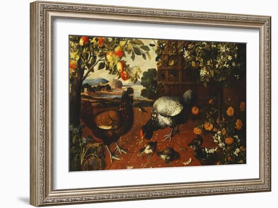 A Cock, a Hen and Chicks in a Yard-Thomas Hiepes-Framed Giclee Print