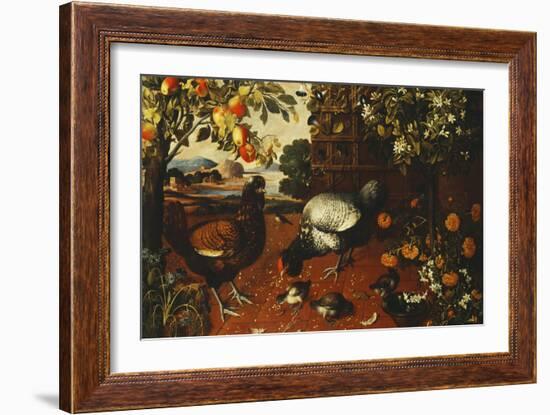 A Cock, a Hen and Chicks in a Yard-Thomas Hiepes-Framed Giclee Print