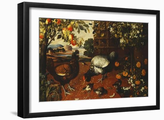 A Cock, a Hen and Chicks in a Yard-Thomas Hiepes-Framed Giclee Print