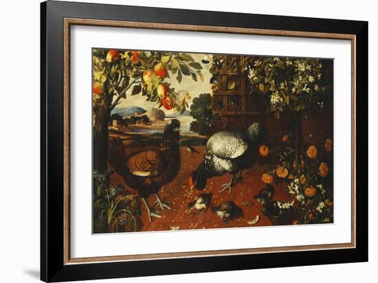 A Cock, a Hen and Chicks in a Yard-Thomas Hiepes-Framed Giclee Print