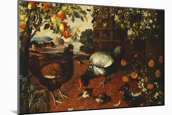 A Cock, a Hen and Chicks in a Yard-Thomas Hiepes-Mounted Giclee Print