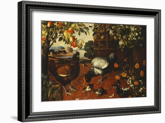 A Cock, a Hen and Chicks in a Yard-Thomas Hiepes-Framed Giclee Print
