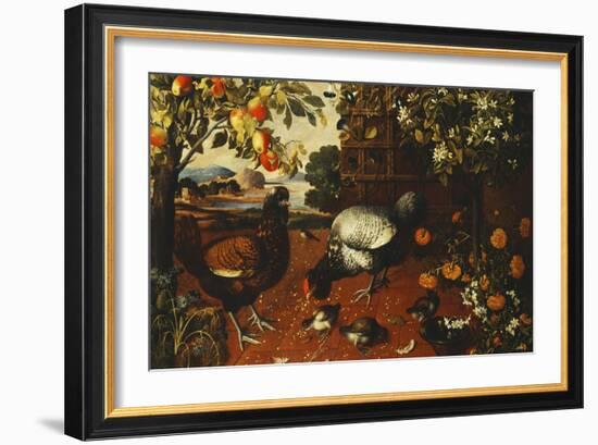 A Cock, a Hen and Chicks in a Yard-Thomas Hiepes-Framed Giclee Print