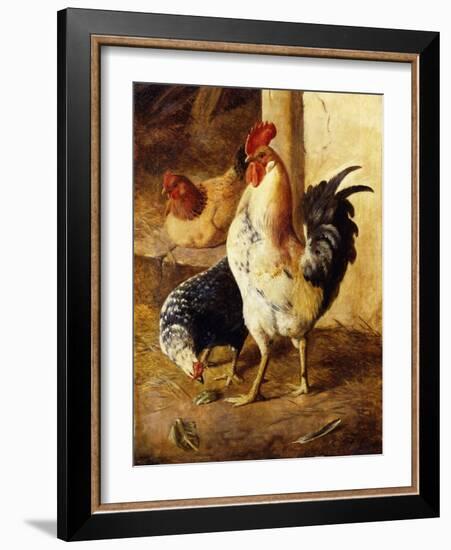 A Cockerel and Chickens in a Farmyard-Federico Jimenez Fernandez-Framed Giclee Print