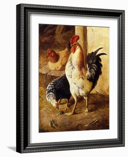 A Cockerel and Chickens in a Farmyard-Federico Jimenez Fernandez-Framed Giclee Print