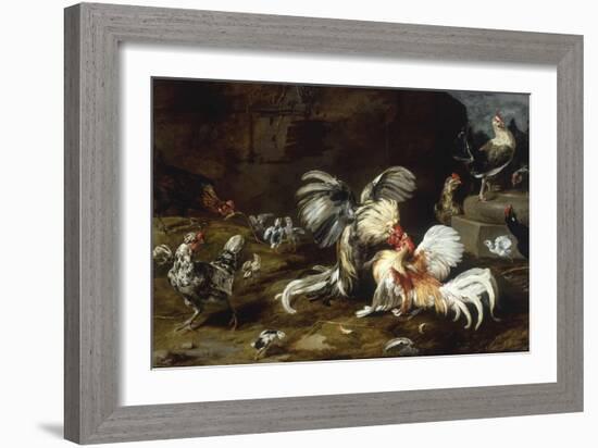 A Cockfight with other Poultry in a Farmyard-Frans Snyders-Framed Giclee Print