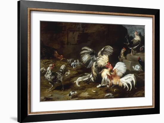 A Cockfight with other Poultry in a Farmyard-Frans Snyders-Framed Giclee Print